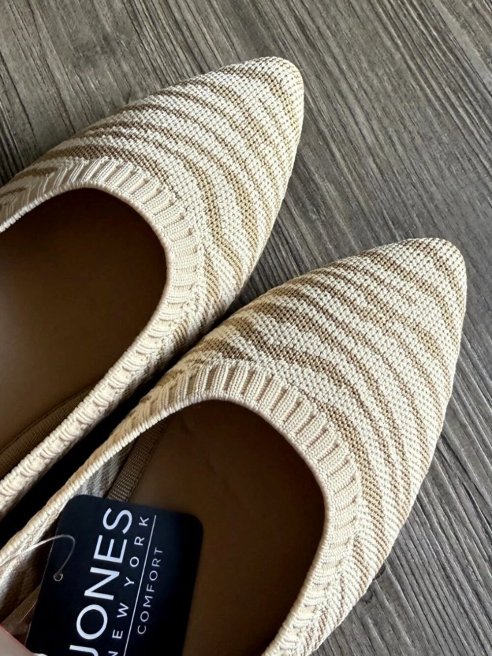 Jones New York Comfort Beige Zebra Print Pointed Toe Knit Flats Shoes 8 NWT - Picture 2 of 12